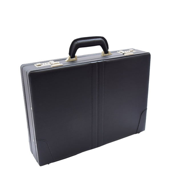 House Of Leather Faux Leather Briefcase Classic Traditional Attache Corbett Black