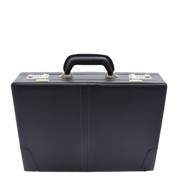 House Of Leather Faux Leather Briefcase Classic Traditional Attache Corbett Black