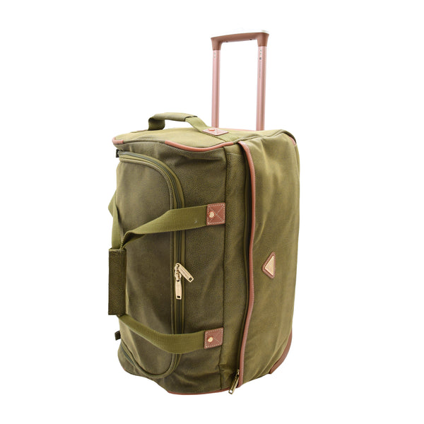 house of leather Faux Leather Mid Size Wheeled Holdall H052 Green