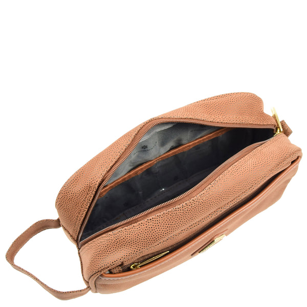 House Of Leather Faux Leather Toiletry Wash Bag Travel HOL8202 Camel