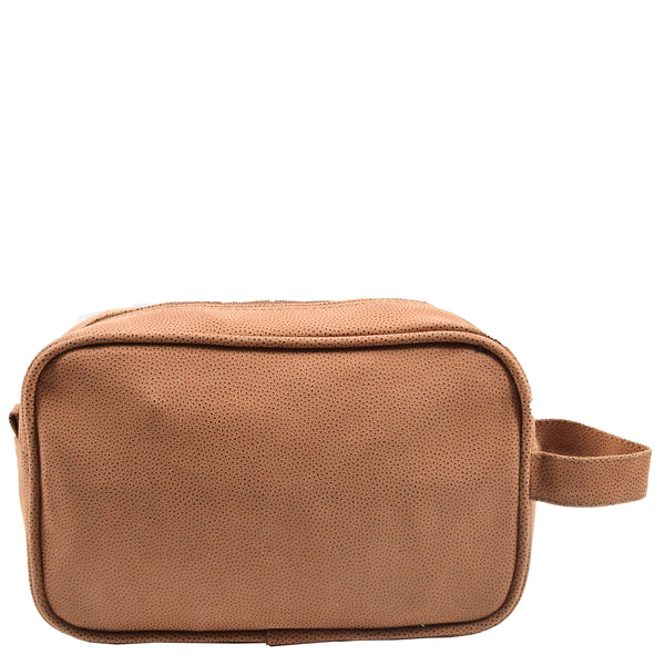 House Of Leather Faux Leather Toiletry Wash Bag Travel HOL8202 Camel