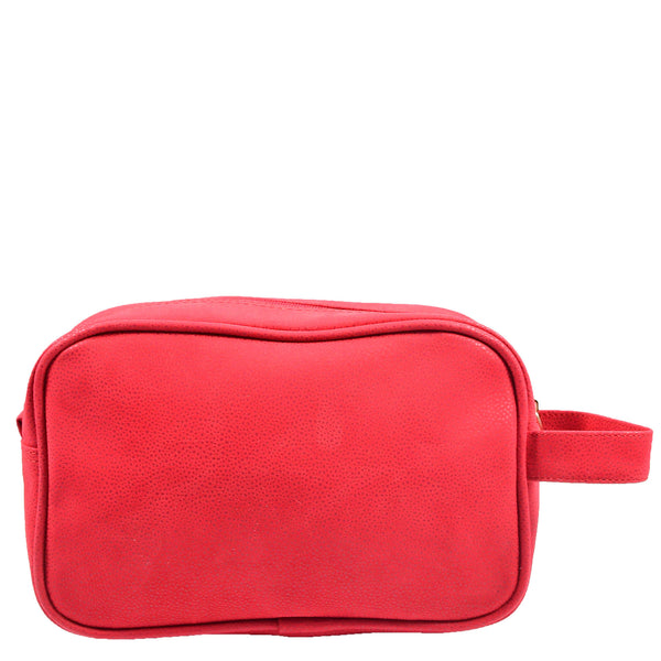 House Of Leather Faux Leather Toiletry Wash Bag Travel HOL8202 Red