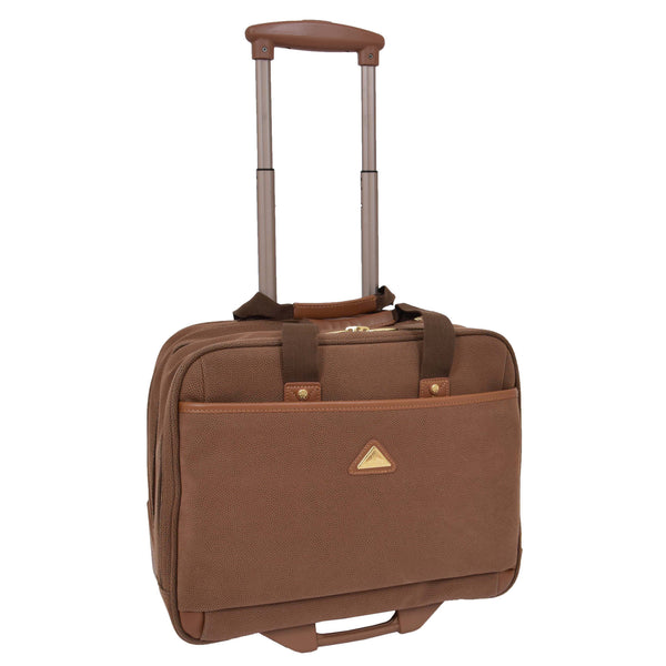 house of leather Faux Suede Pilot Case on Wheels H043 Tan