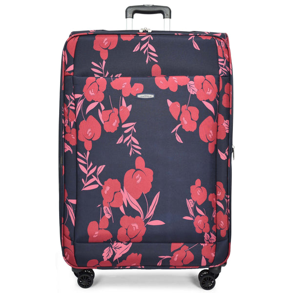 House Of Leather Four Wheel Lightweight Suitcase Flower Print Navy