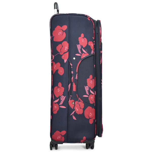 House Of Leather Four Wheel Lightweight Suitcase Flower Print Navy