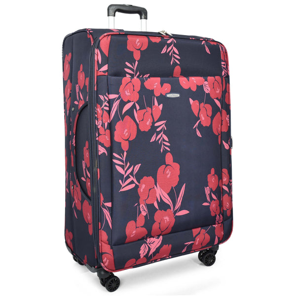 House Of Leather Four Wheel Lightweight Suitcase Flower Print Navy