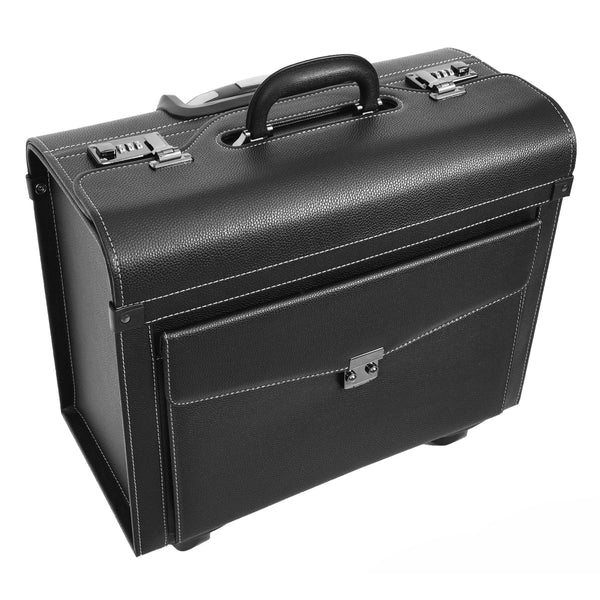 House Of Leather Four Wheel Pilot Case Faux Leather Cabin Bag Commander Black