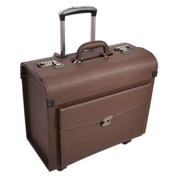 House Of Leather Four Wheel Pilot Case Faux Leather Cabin Bag Commander Brown