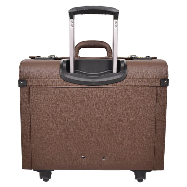 House Of Leather Four Wheel Pilot Case Faux Leather Cabin Bag Commander Brown