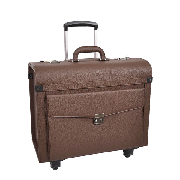 house of leather Four Wheel Pilot Case Faux Leather Cabin Bag Commander Brown
