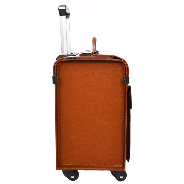 House Of Leather Four Wheel Pilot Case Faux Leather Cabin Bag Commander Tan