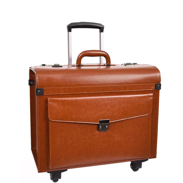 house of leather Four Wheel Pilot Case Faux Leather Cabin Bag Commander Tan