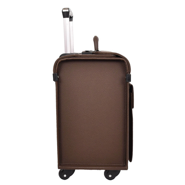 House Of Leather Four Wheel Pilot Case Faux Leather Cabin Bag Commander Brown