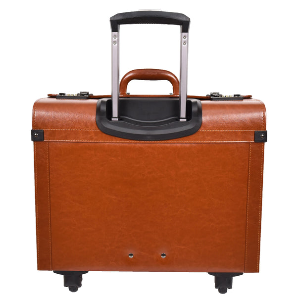 House Of Leather Four Wheel Pilot Case Faux Leather Cabin Bag Commander Tan