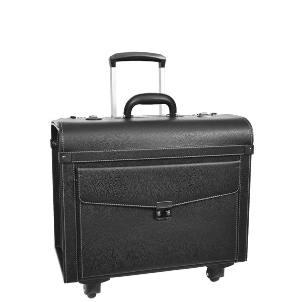 house of leather Four Wheel Pilot Case Faux Leather Cabin Bag Commander Black