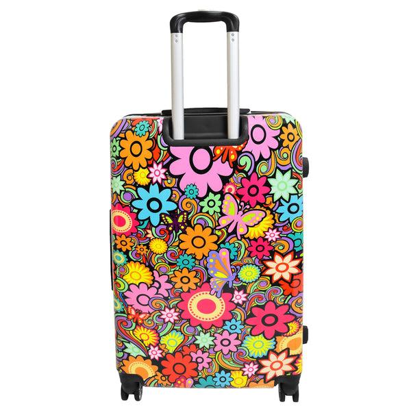 House Of Leather Four Wheel Suitcase Hard Shell Luggage Flower Print
