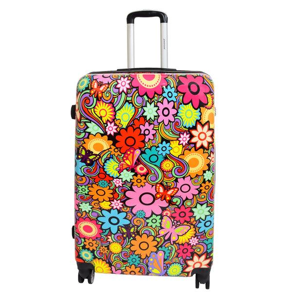 House Of Leather Four Wheel Suitcase Hard Shell Luggage Flower Print