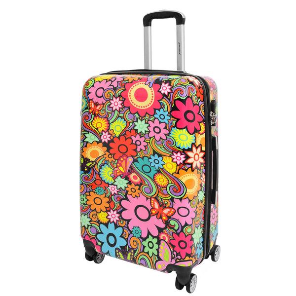 House Of Leather Four Wheel Suitcase Hard Shell Luggage Flower Print