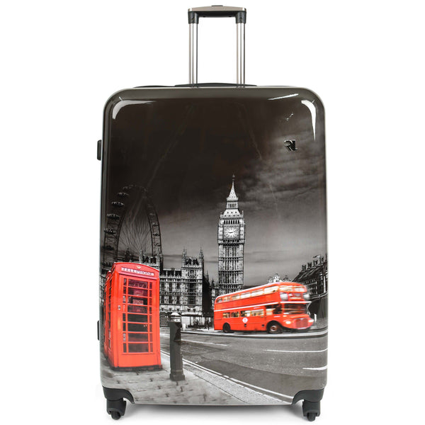 House Of Leather Four Wheels Hard Shell London Night Print Luggage