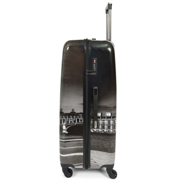 House Of Leather Four Wheels Hard Shell London Night Print Luggage