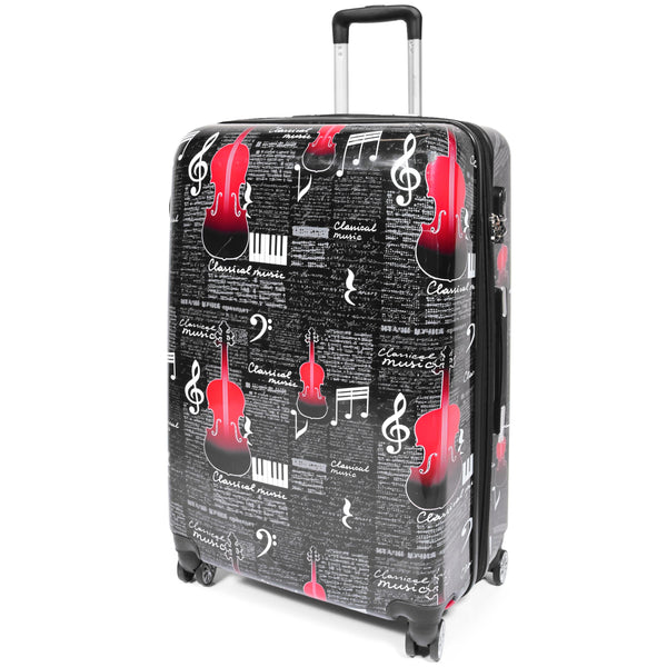 House Of Leather Four Wheels Hard Shell Music Printed Luggage