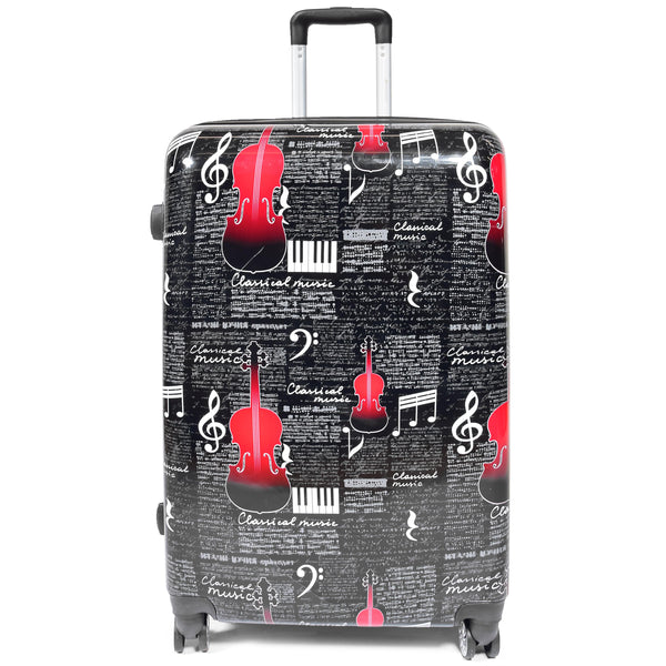 House Of Leather Four Wheels Hard Shell Music Printed Luggage