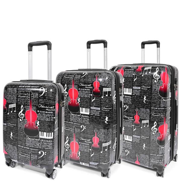house of leather Four Wheels Hard Shell Music Printed Luggage
