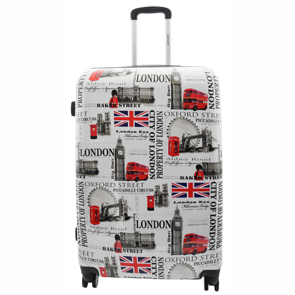 House Of Leather Four Wheels Hard Shell Suitcase London City Print