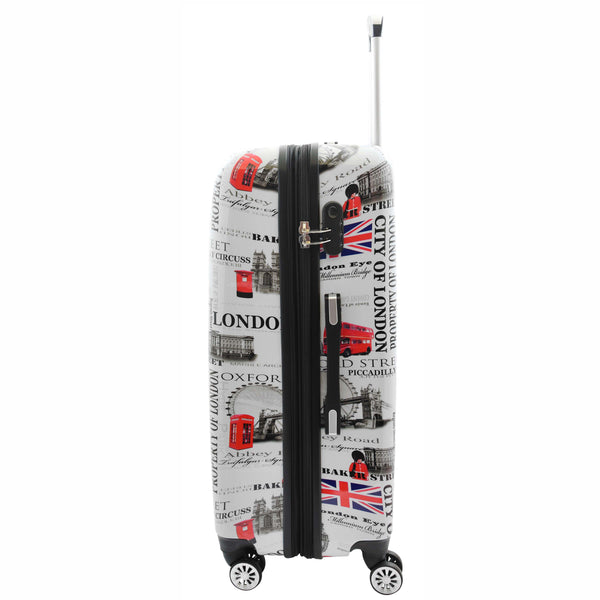 House Of Leather Four Wheels Hard Shell Suitcase London City Print