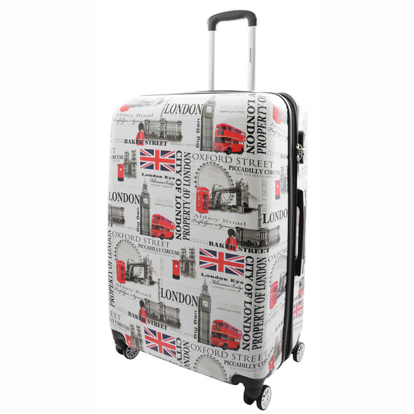 House Of Leather Four Wheels Hard Shell Suitcase London City Print