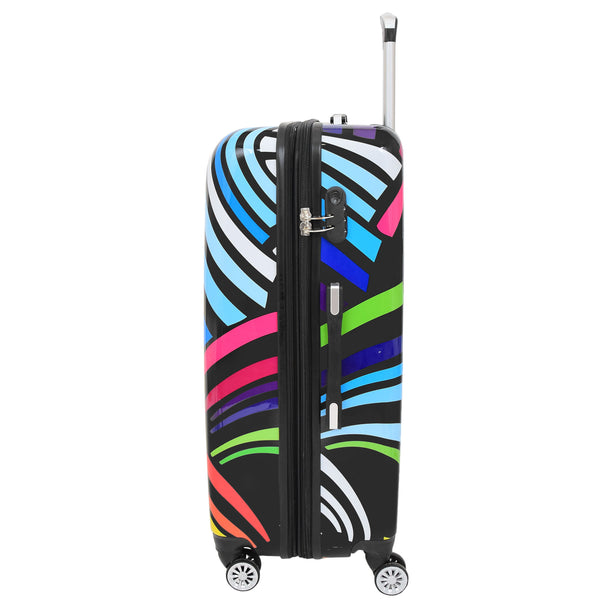 House Of Leather Four Wheels Multi Hearts Print Suitcase Cosmos Black