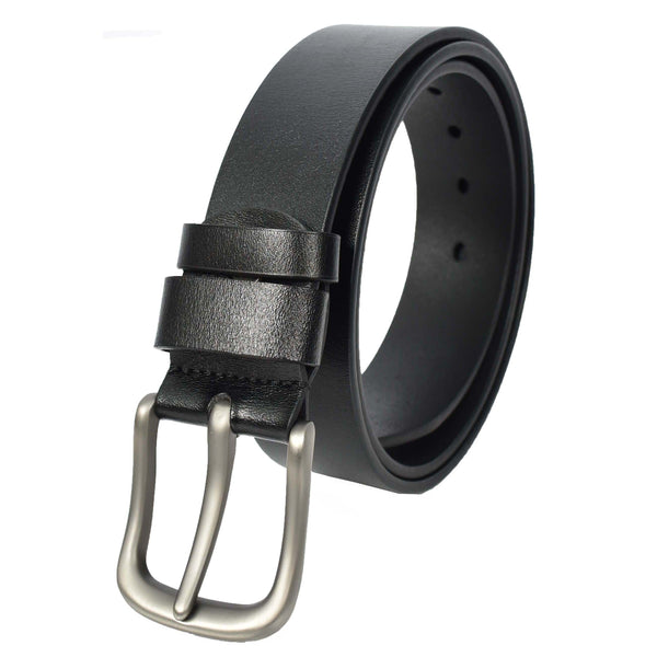 House Of Leather Genuine Leather Belt For Mens Work Dress Casual Jeans Curved Style Fezara Black