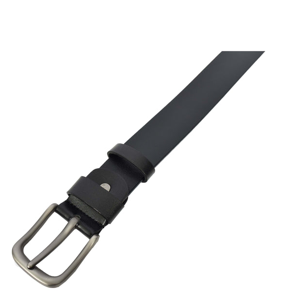 House Of Leather Genuine Leather Belt For Mens Work Dress Casual Jeans Curved Style Fezara Black