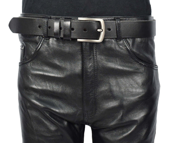 House Of Leather Genuine Leather Belt For Mens Work Dress Casual Jeans Curved Style Fezara Black