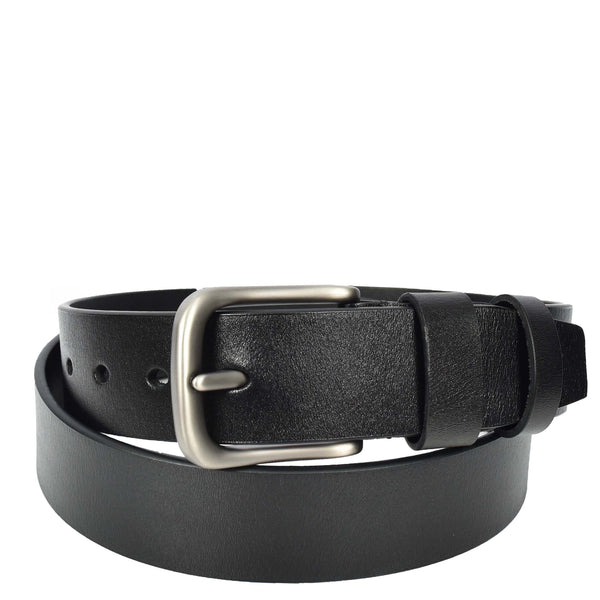 house of leather Genuine Leather Belt For Mens Work Dress Casual Jeans Curved Style Fezara Black
