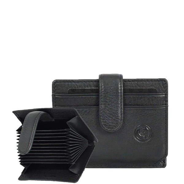 house of leather Genuine Leather Credit Card Holder Accordion Card Case Style Wallet Arosa Black