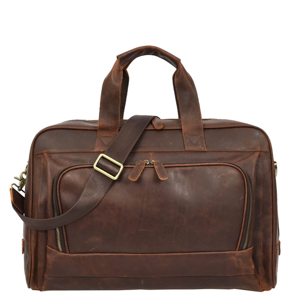 house of leather Genuine Leather Holdall Mid Size Weekend Overnight Travel Bag Kigali Rust Brown