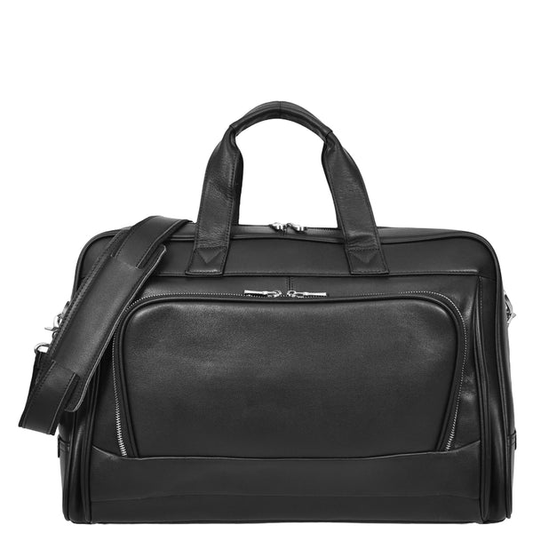 house of leather Genuine Leather Holdall Mid Size Weekend Overnight Travel Bag Kigali Black
