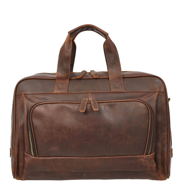 House Of Leather Genuine Leather Holdall Mid Size Weekend Overnight Travel Bag Kigali Rust Brown