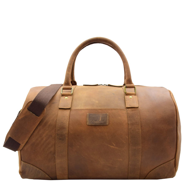house of leather Genuine Leather Holdall Weekend Multi Use Duffle Bag Adel Tan