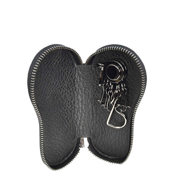 house of leather Genuine Leather Key Case Wallet Zip Around Organiser Pouch Vasto Black