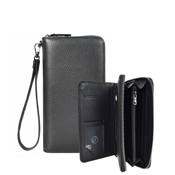 house of leather Genuine Leather Large Size Clutch Purse Coins Card Cash Travel Wallet Lorca Black