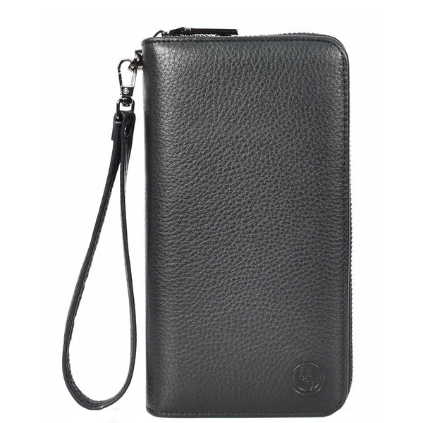 House Of Leather Genuine Leather Large Size Clutch Purse Coins Card Cash Travel Wallet Lorca Black