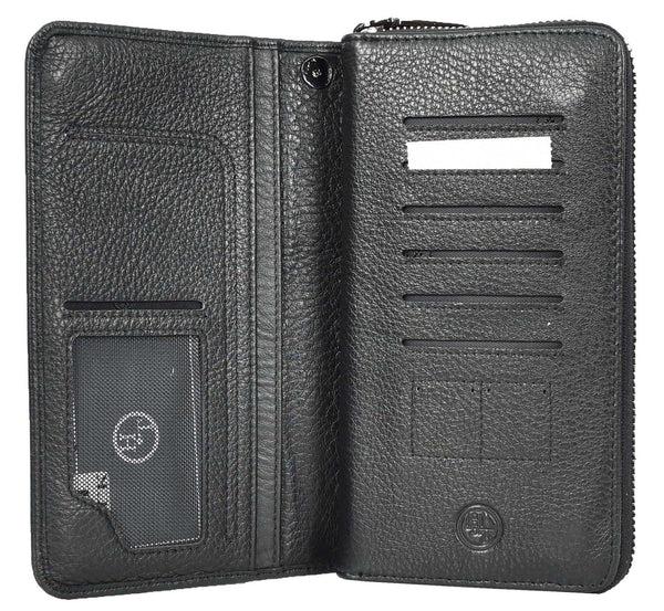 House Of Leather Genuine Leather Large Size Clutch Purse Coins Card Cash Travel Wallet Lorca Black