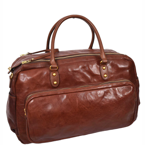 House Of Leather Genuine Leather Large Size Holdall Travel Duffle Bag HOL716 Brown