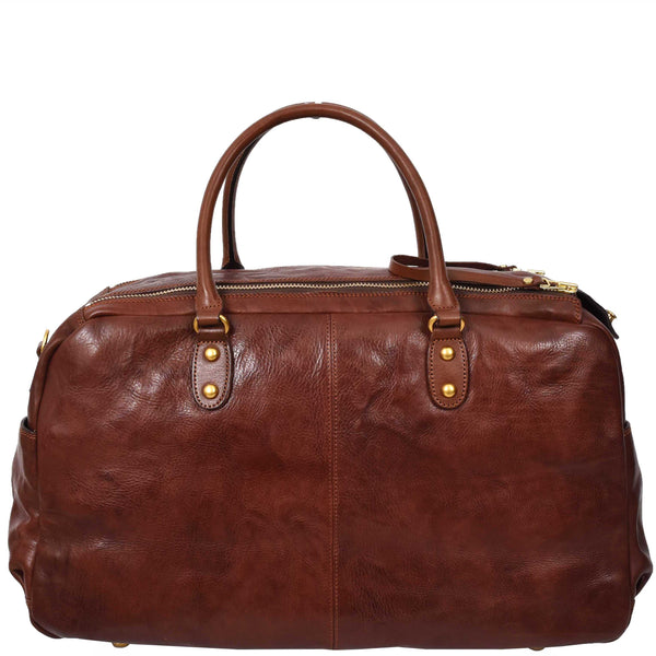House Of Leather Genuine Leather Large Size Holdall Travel Duffle Bag HOL716 Brown