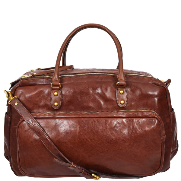 House Of Leather Genuine Leather Large Size Holdall Travel Duffle Bag HOL716 Brown