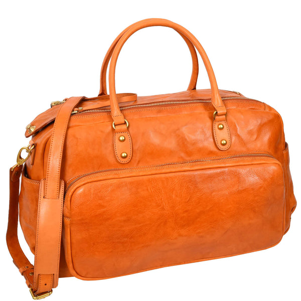 House Of Leather Genuine Leather Large Size Holdall Travel Duffle Bag HOL716 Tan