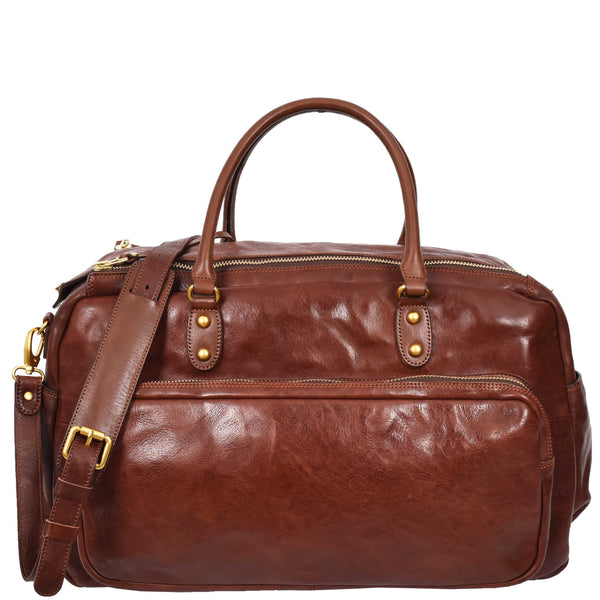 house of leather Genuine Leather Large Size Holdall Travel Duffle Bag HOL716 Brown