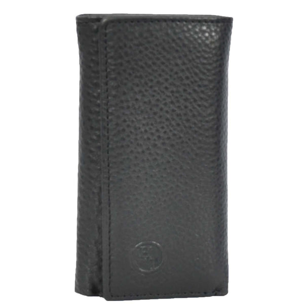 House Of Leather Genuine Leather Large Size Tri-Fold Wallet Key Case Pouch Cosen Black